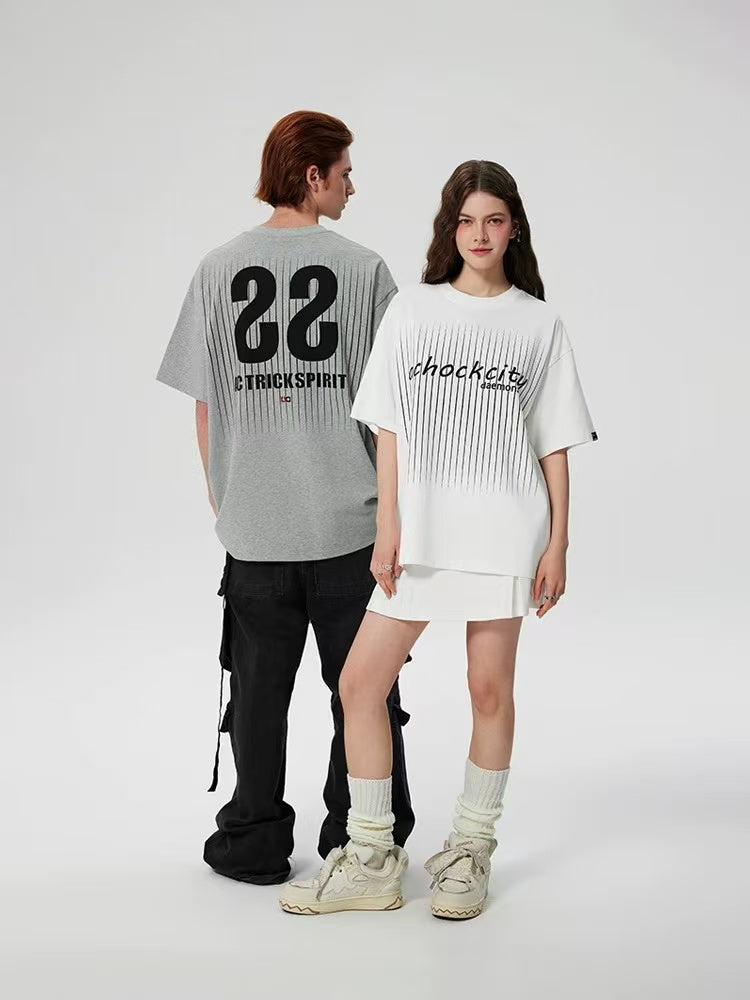 ACHOCK Screen Stripe Print Design Round Neck T-shirt