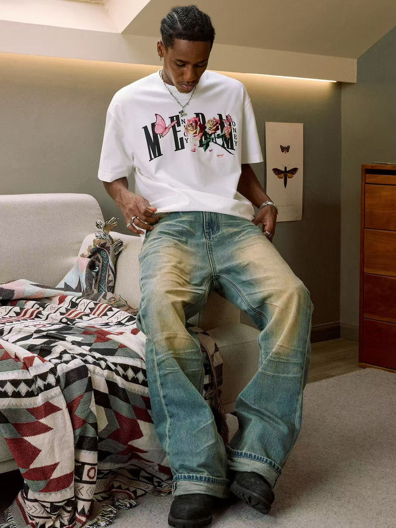 MEDM Origami Slice Rose Butterfly Embroidered Short-sleeved T-shirt