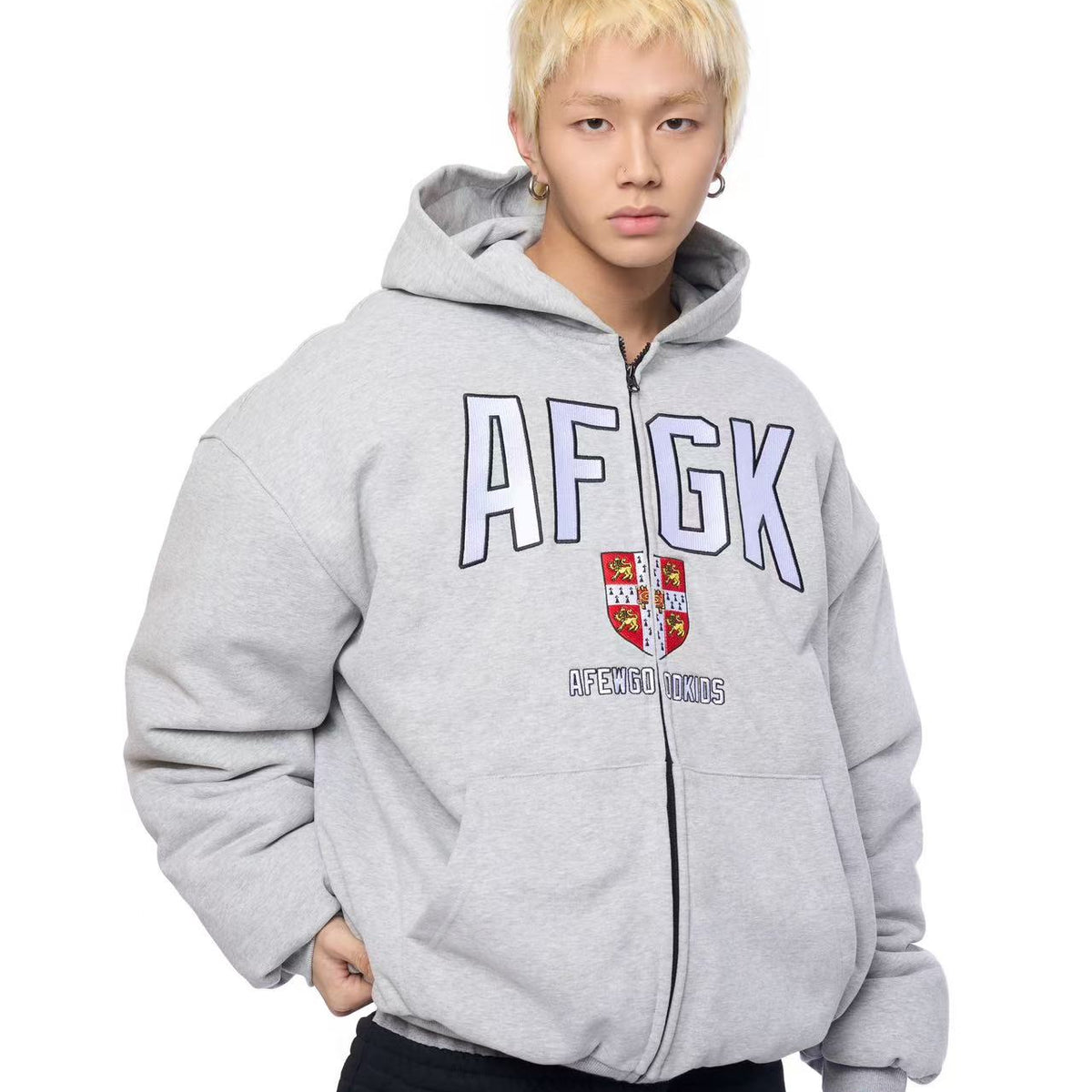AFGK Badge Embroidered Down Hoodie Jacket