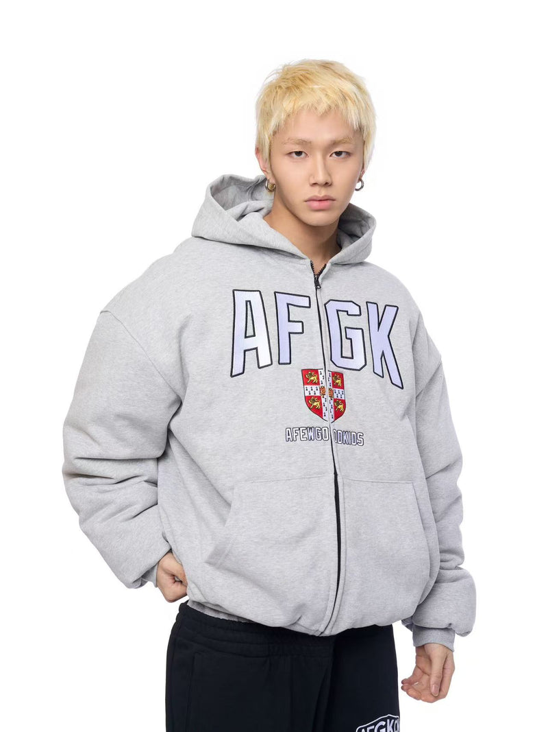 AFGK Badge Embroidered Down Hoodie Jacket