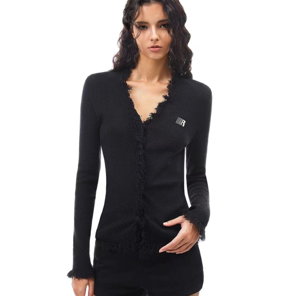 FDR V-neck Raw Edge Slim Fit Sweater (For Women)