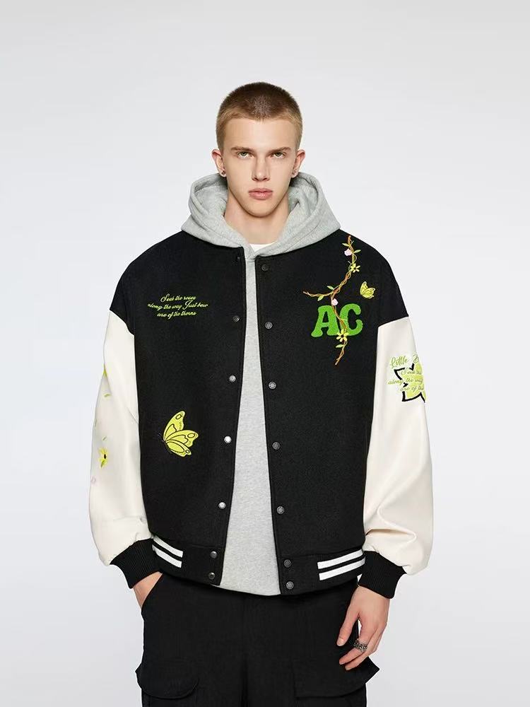 ACHOCK Heavy Hip-hop Flower Vine Embroidery Baseball Jacket