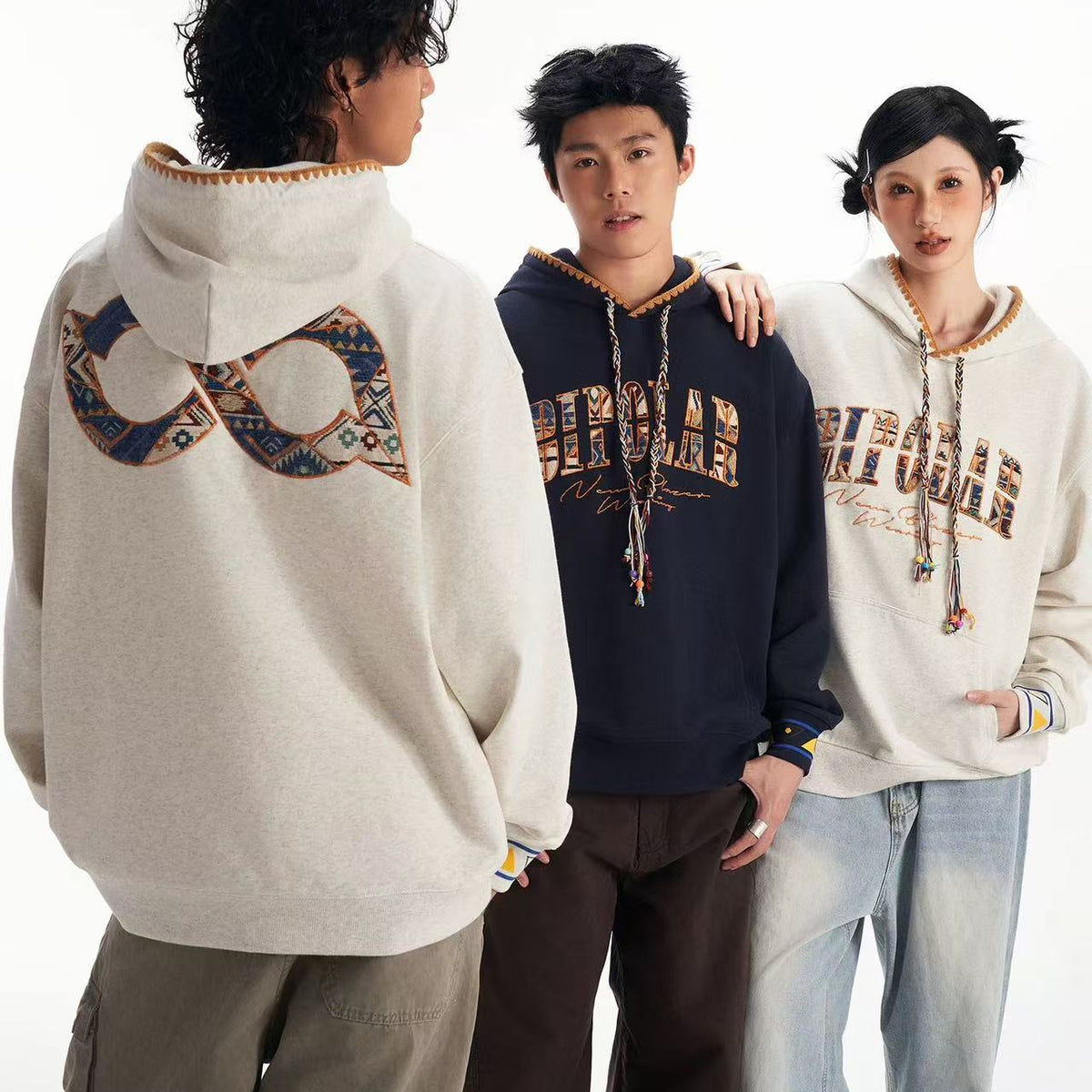 BIPOLAR Ethnic Style Patchwork Embroidery Hoodie