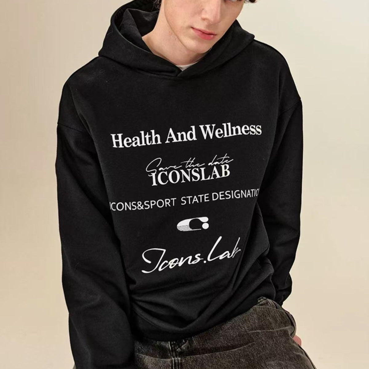ICONSLAB Retro Handwritten Letters Printed Hoodie