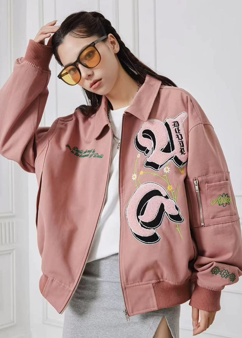 ACHOCK High Street Lettering Flocked Bomber Jacket