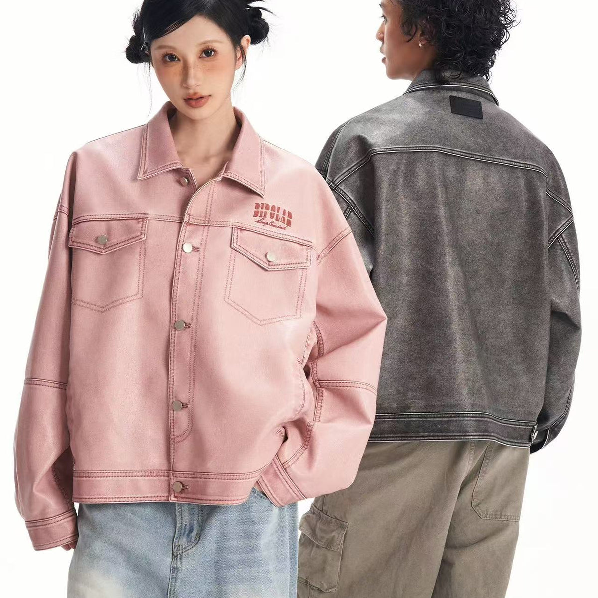 BIPOLAR Hyphenation Polished PU Leather Jacket