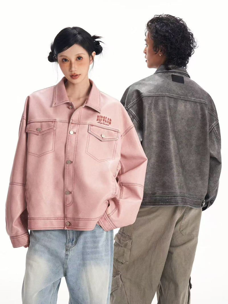 BIPOLAR Hyphenation Polished PU Leather Jacket