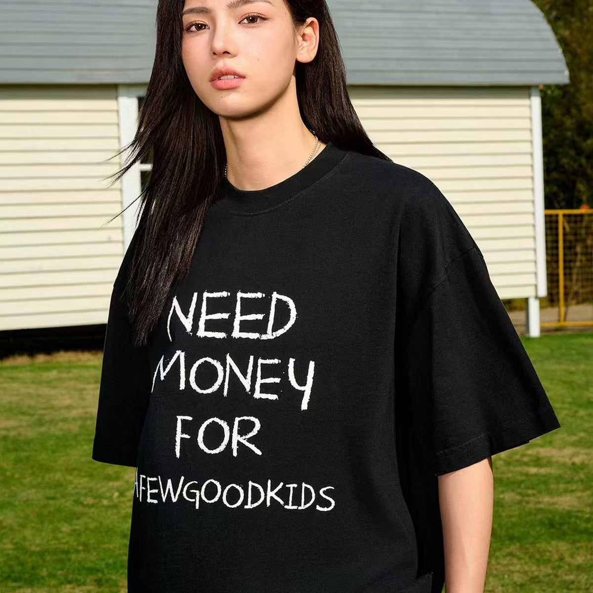AFGK NEED MONEY Handwritten Slogan Short-sleeved T-shirt