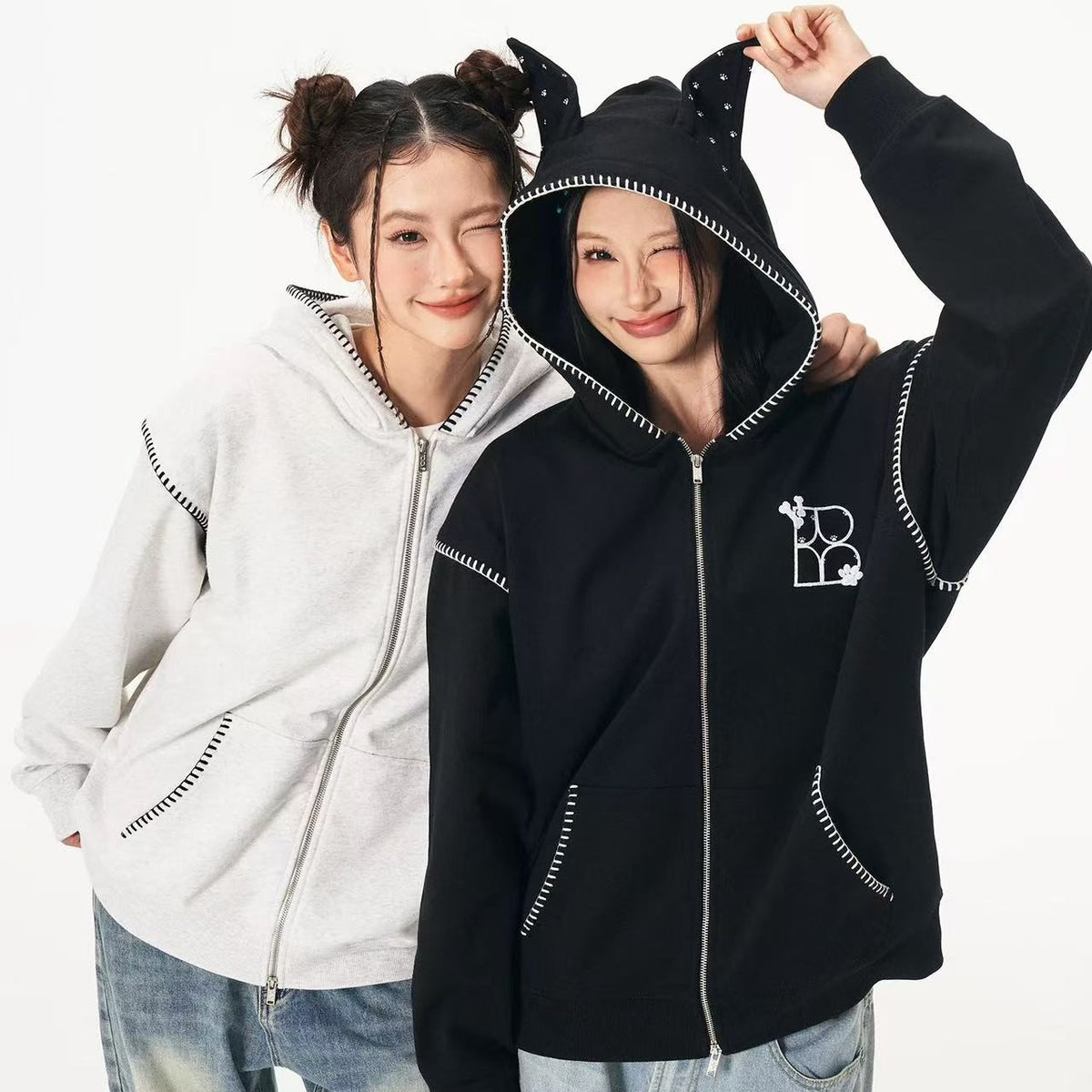 BIPOLAR Dog Ear Patch Zipper Hoodie