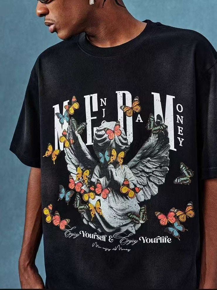 MEDM Angel Butterfly Washed Short Sleeve T-Shirt