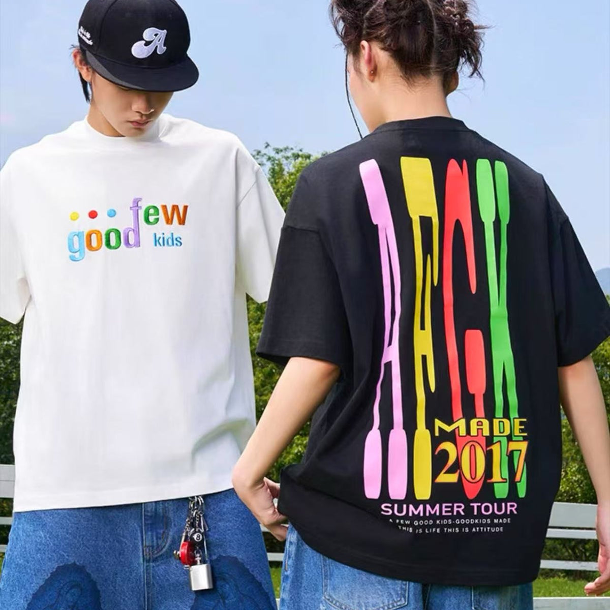 AFGK Contrast Color Printed Letter LOGO T-shirt