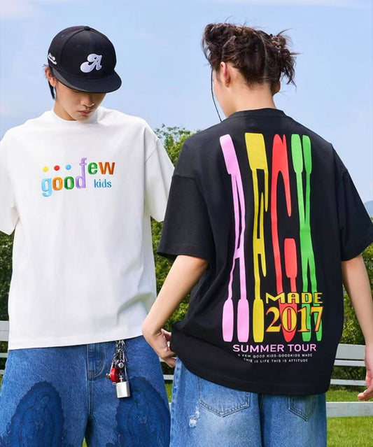 AFGK Contrast Color Printed Letter LOGO T-shirt