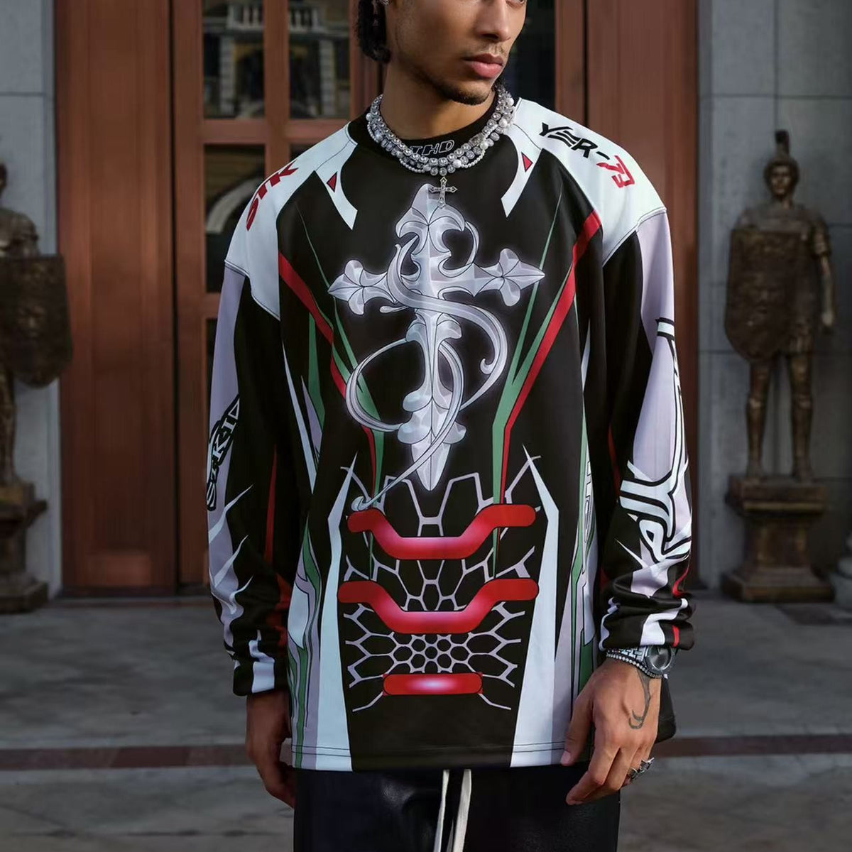 STK High-Density White Ink Direct Print Motorcycle Long-Sleeve T-Shirt