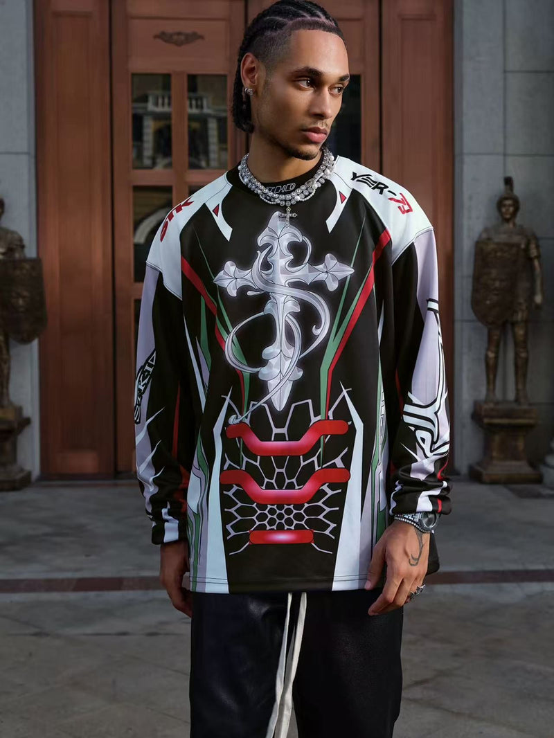 STK High-Density White Ink Direct Print Motorcycle Long-Sleeve T-Shirt