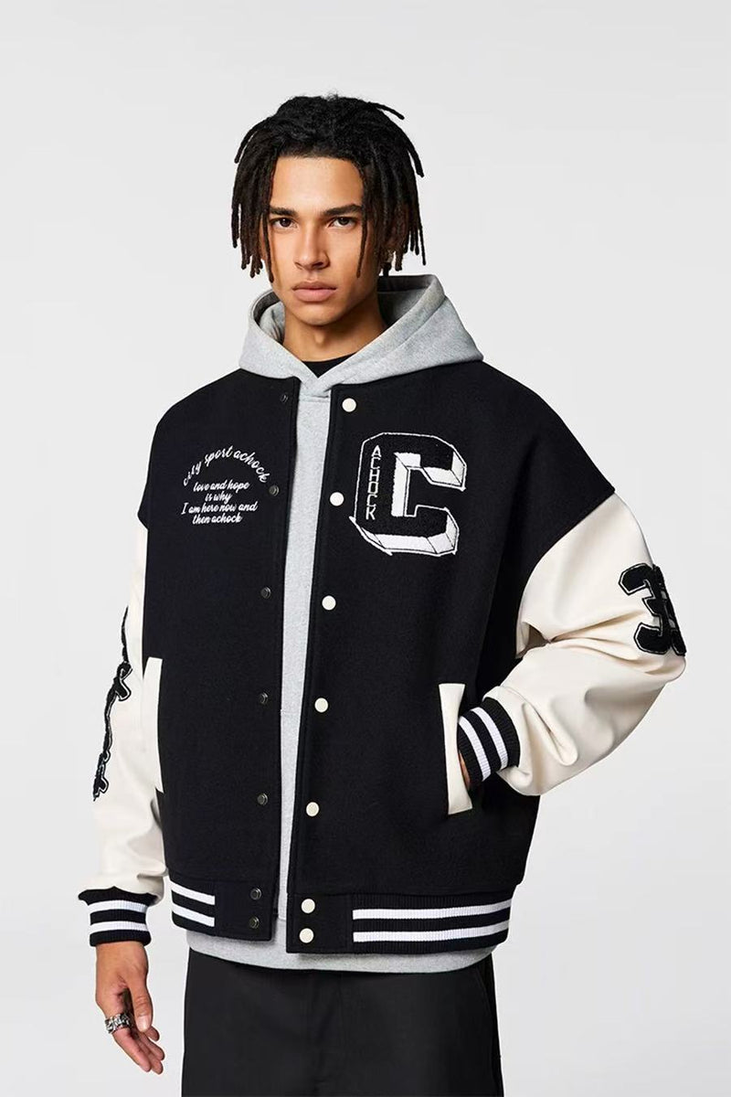 ACHOCK High Street Baseball Patchwork Embroidery Jacket