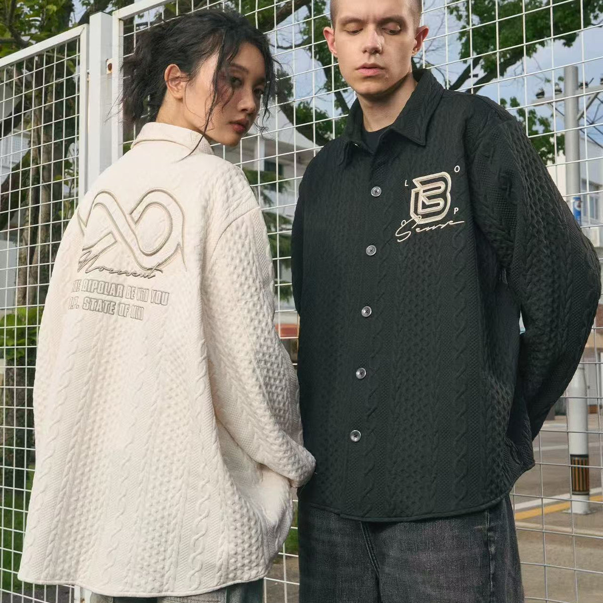 BIPOLAR Logo Printed Textured Long-sleeve Shirts