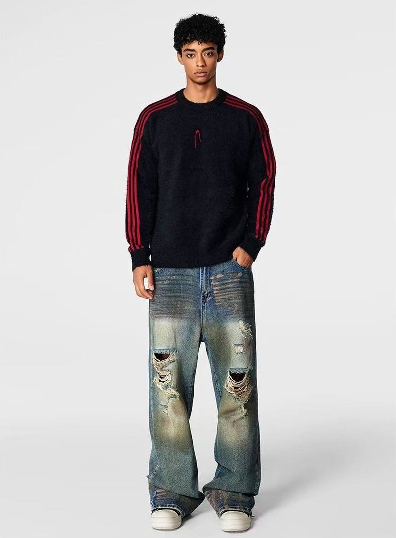 ACHOCK Retro Distressed Straight Leg Jeans