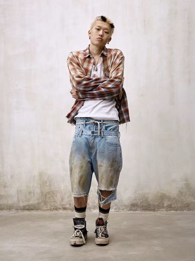 REMEDY Fringed Plaid Long-sleeve Shirt