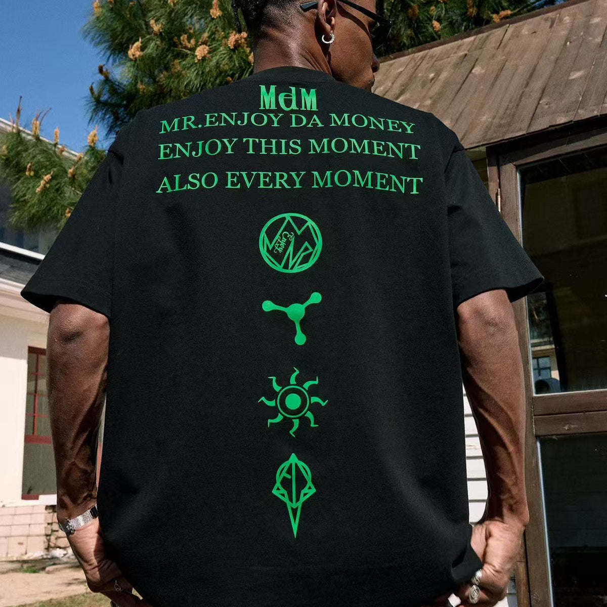 MEDM Letters Printed Luminous Short-sleeved T-shirt