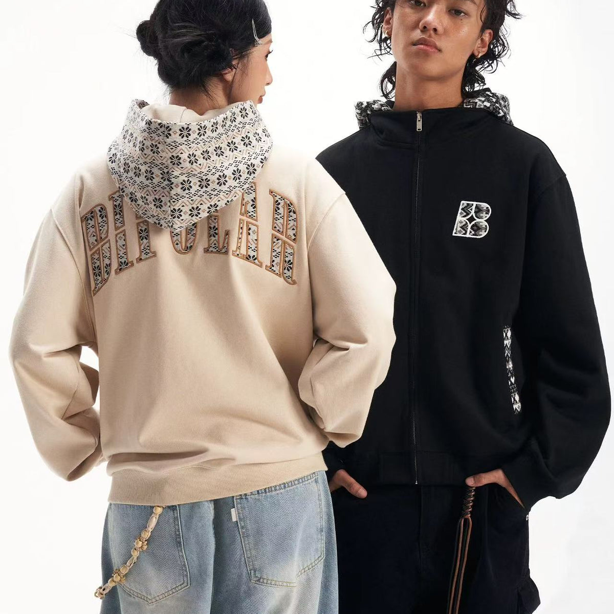 BIPOLAR  Fake Two-piece Ethnic Style Knitted Sweatshirt