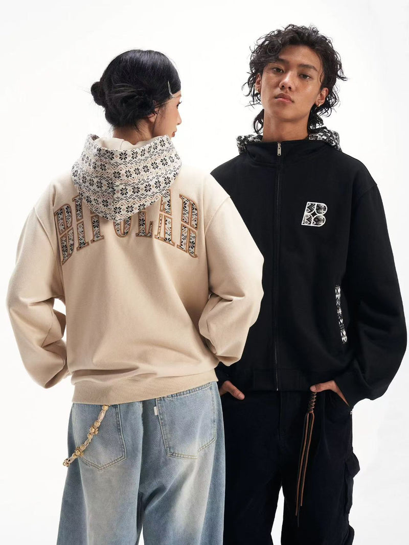 BIPOLAR  Fake Two-piece Ethnic Style Knitted Sweatshirt