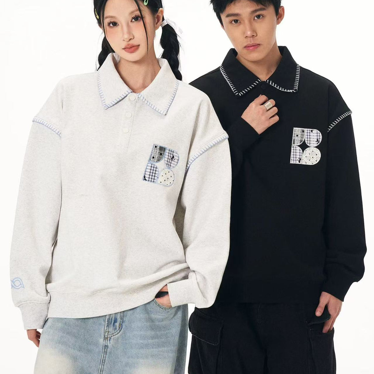 BIPOLAR Lace Patch Polo Sweatshirt