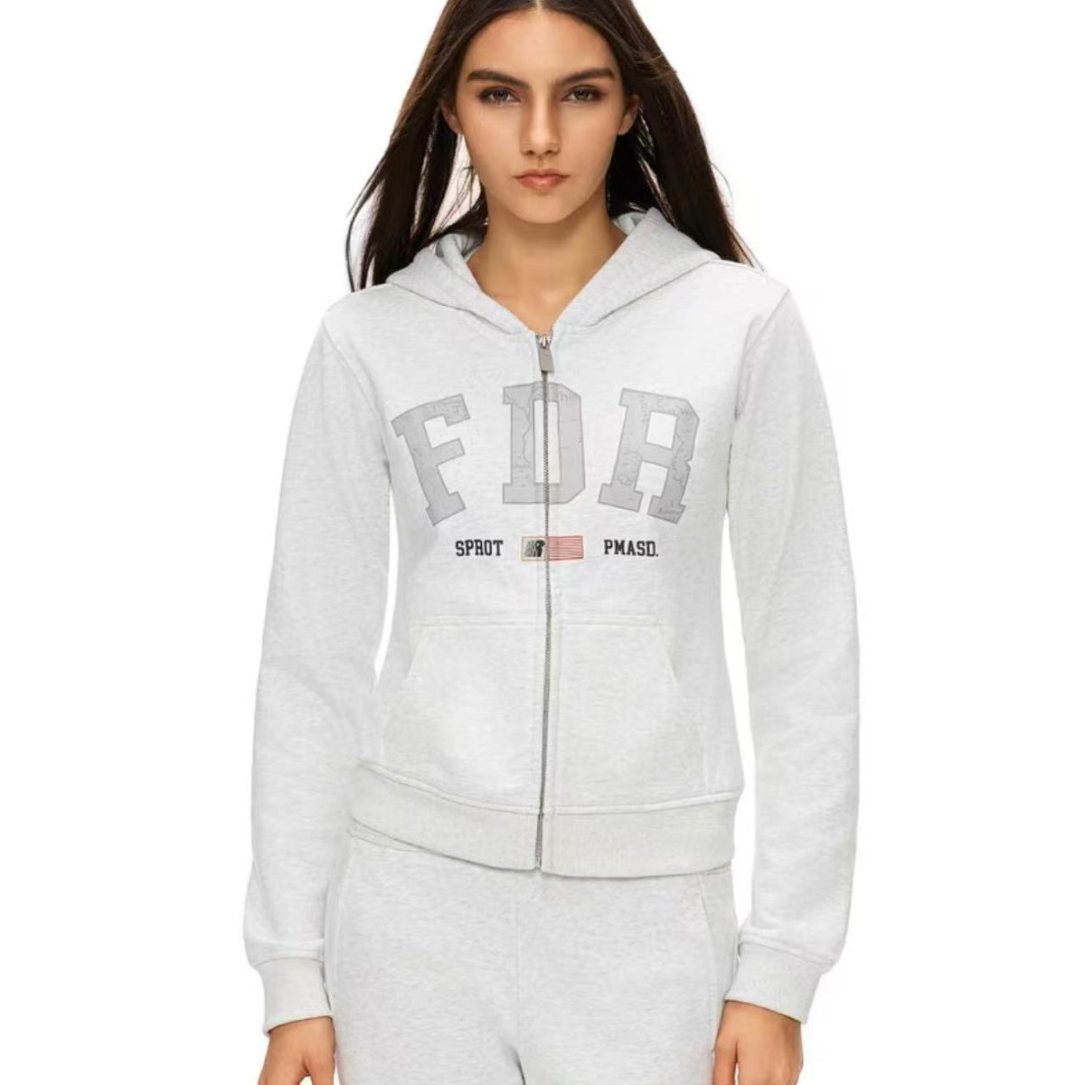 FDR Retro Logo Printed Zipper Hoodie (For Women)