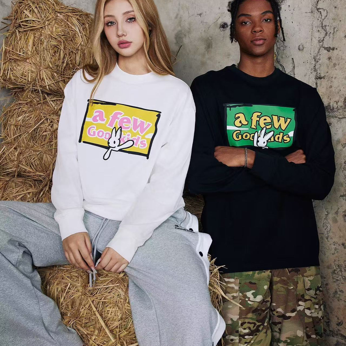 AFGK Rabbit Graffiti Print Long Sleeve T-Shirt