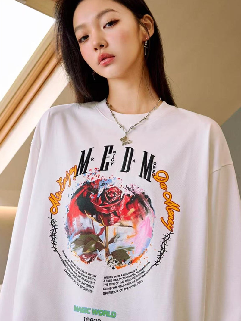 MEDM Flowers and Thorns Circular Text Long-sleeved T-shirt