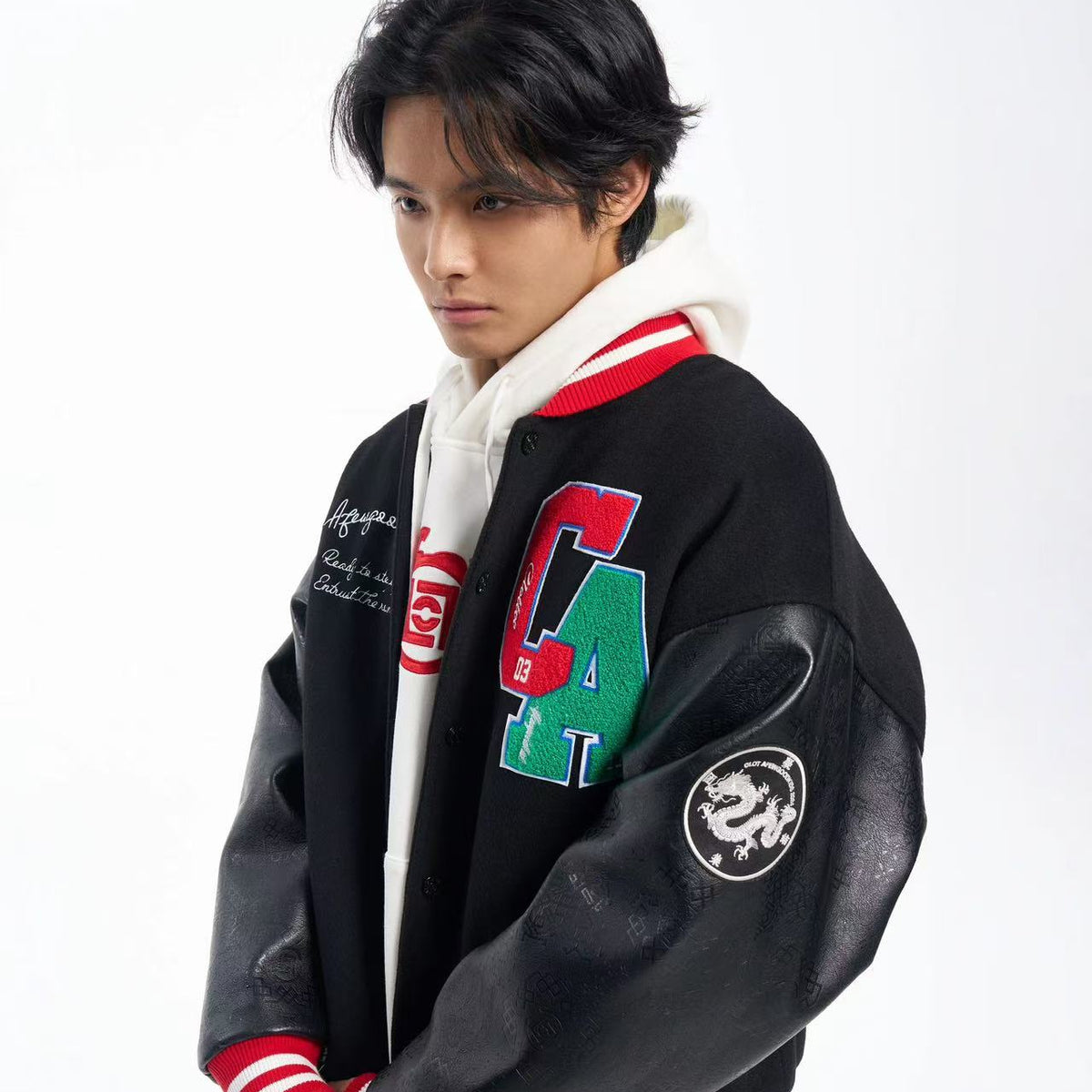 AFGKxCLOTTEE Dragon Pattern Embroidered Wool Varsity Jacket