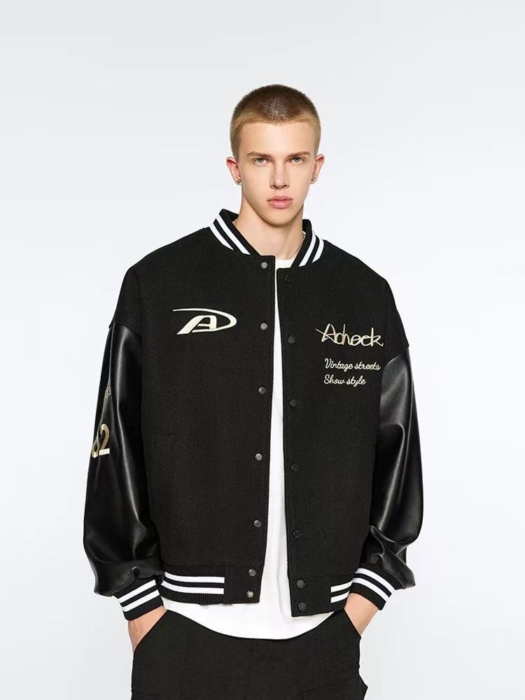 ACHOCK Basic Logo Embroidered Baseball Jacket