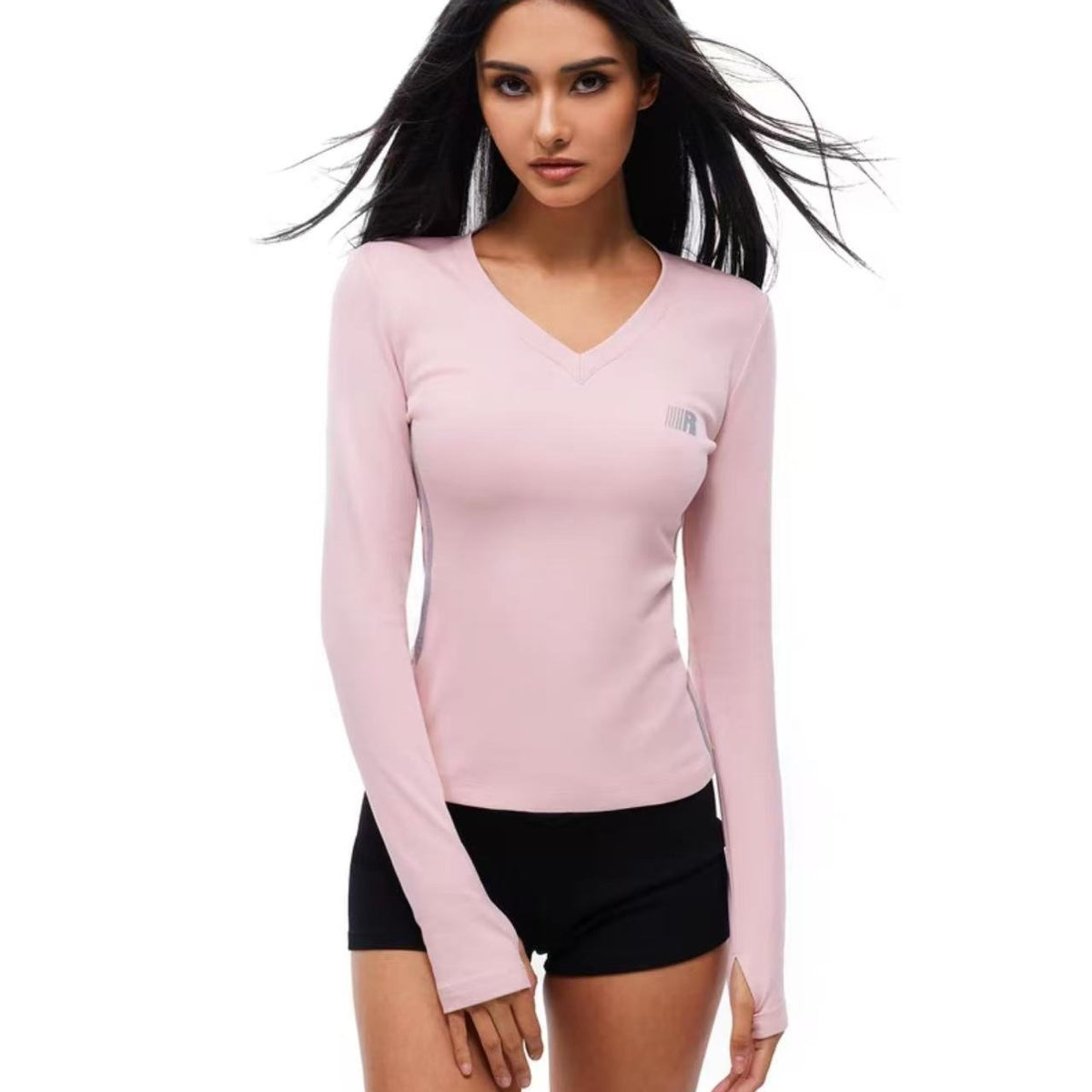 FDR Slim Fit V-neck Sports Long-sleeved Tee (For Women)