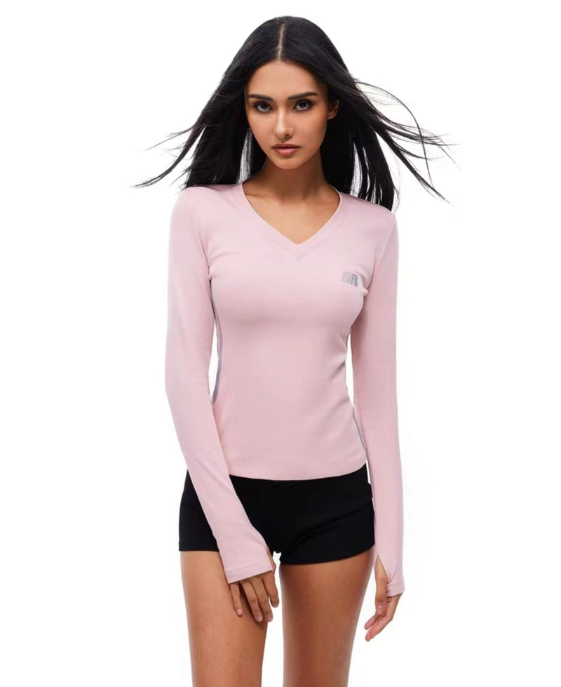 FDR Slim Fit V-neck Sports Long-sleeved Tee (For Women)