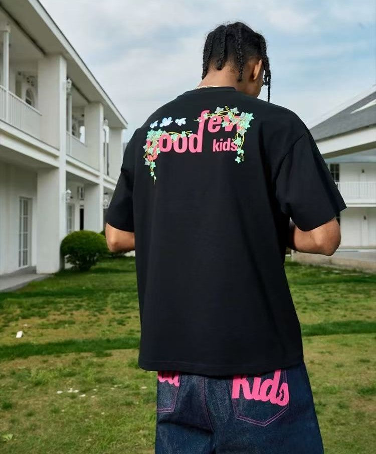 AFGK "Vine Garden" Rose Embroidered Short-sleeved T-shirt