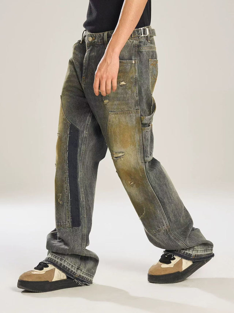 BIPOLAR Washed Dirty Blue Denim Jeans