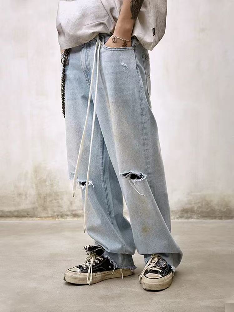 REMEDY Washed Ripped Straight-leg Jeans