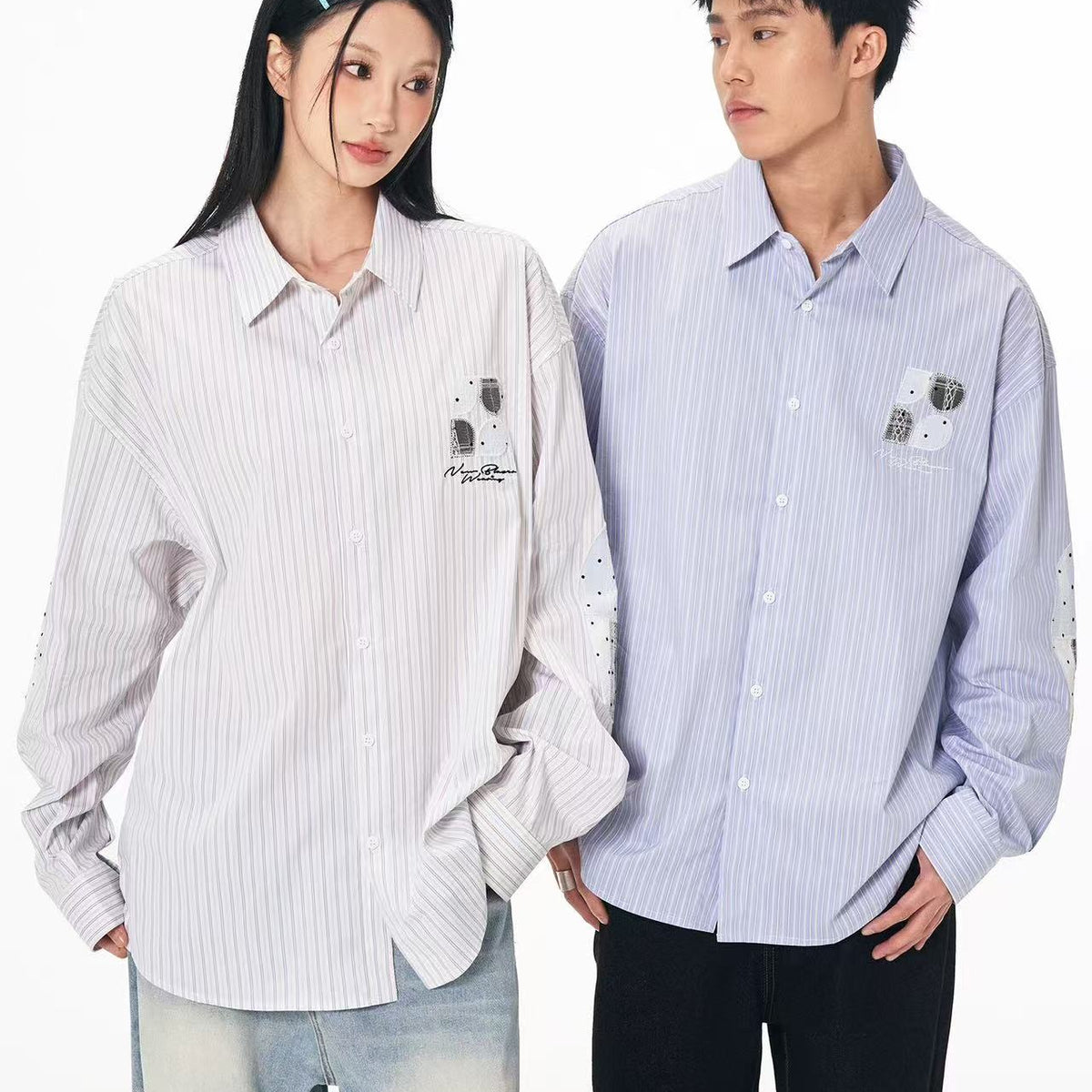BIPOLAR Lace Plaid Patchwork Striped Polo Shirts