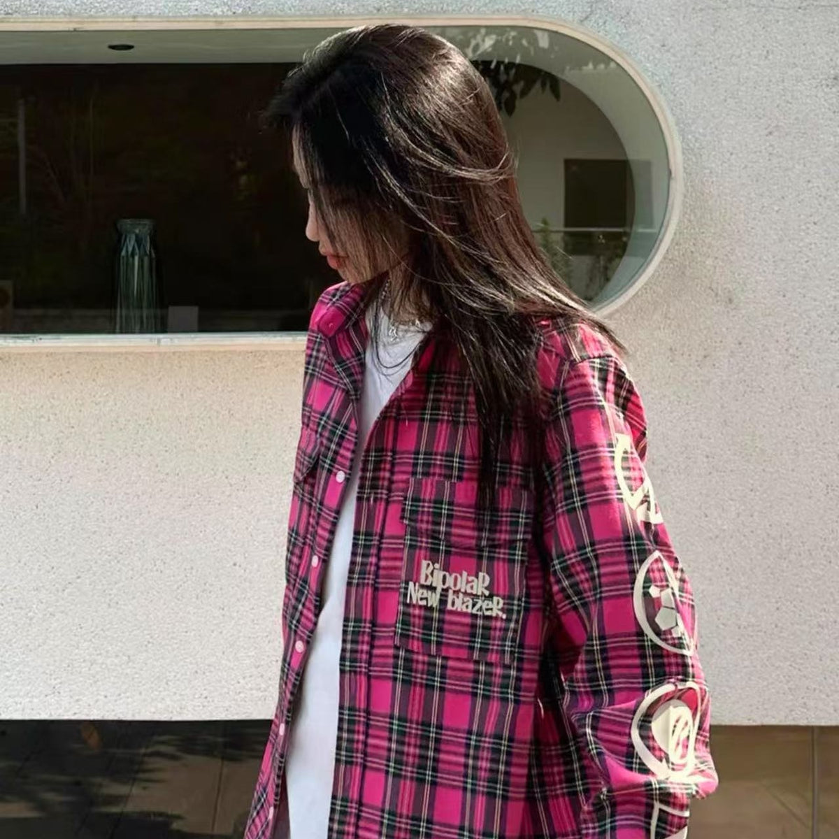 BIPOLAR Vintage Plaid Long-sleeve T-shirt