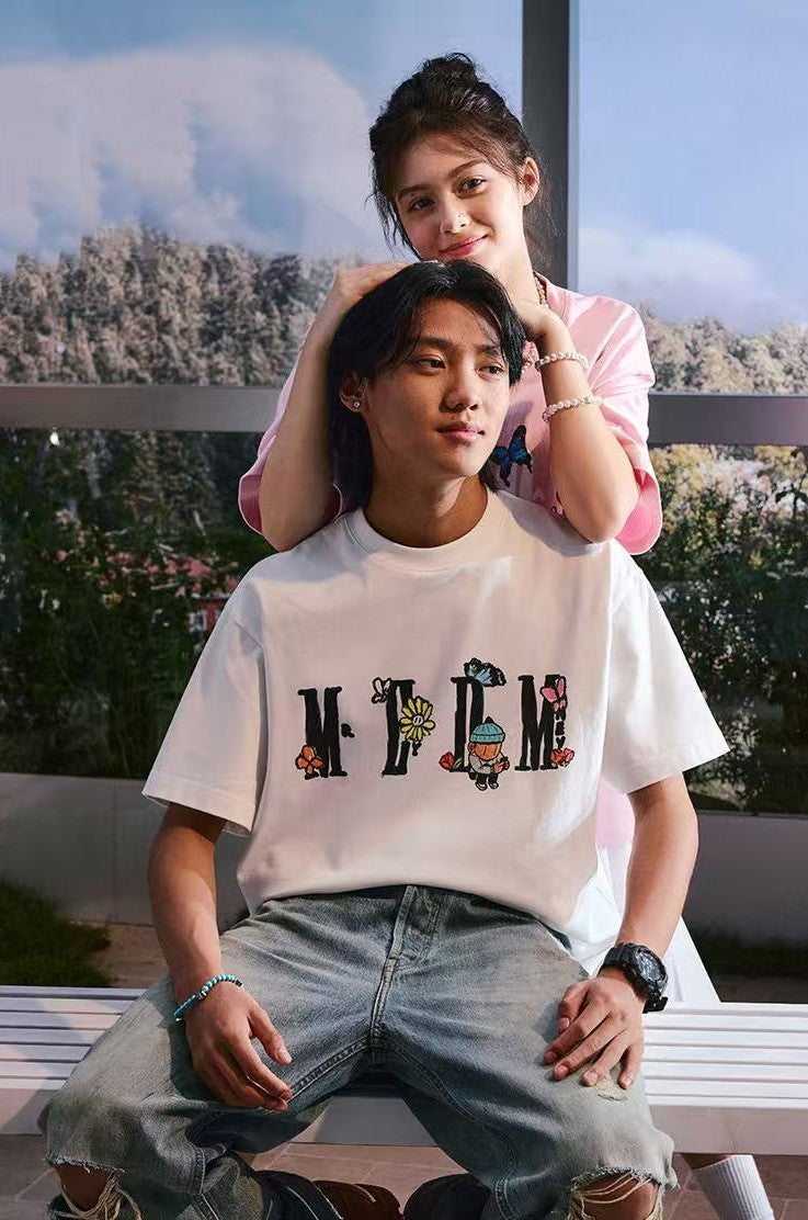 MEDMxNewmasus Butterfly Floral Print Short-sleeved T-shirt