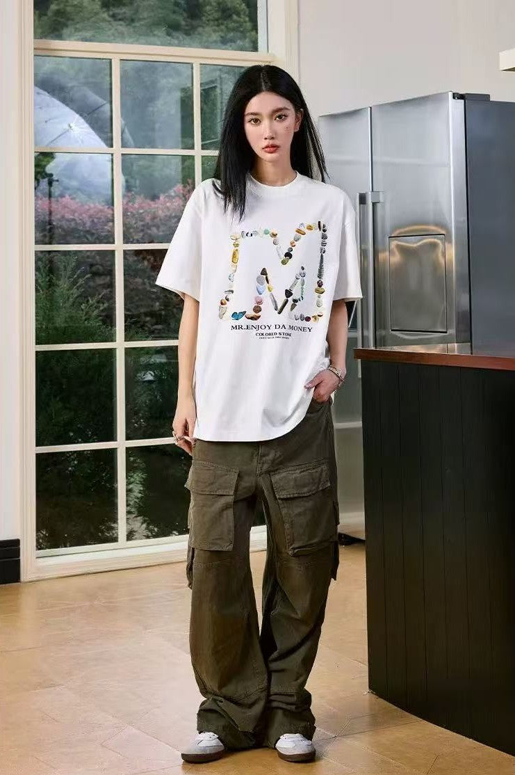 MEDM Colorful Stone M Print Short-sleeve T-Shirt