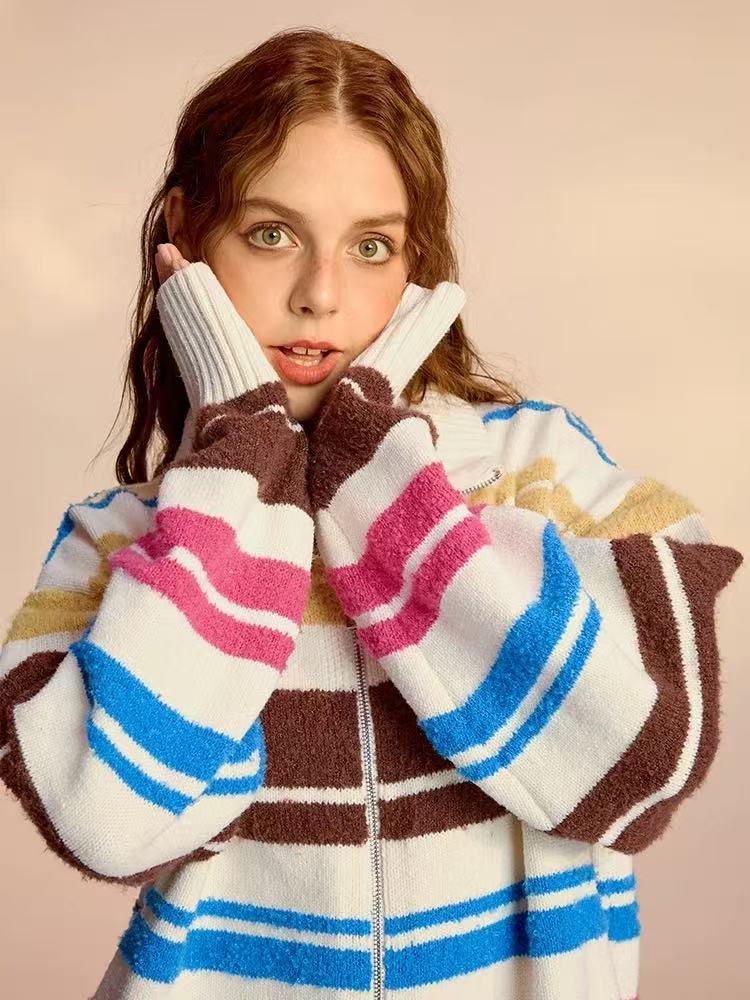 ICONSLAB Rainbow Stripe Cardigan Sweater