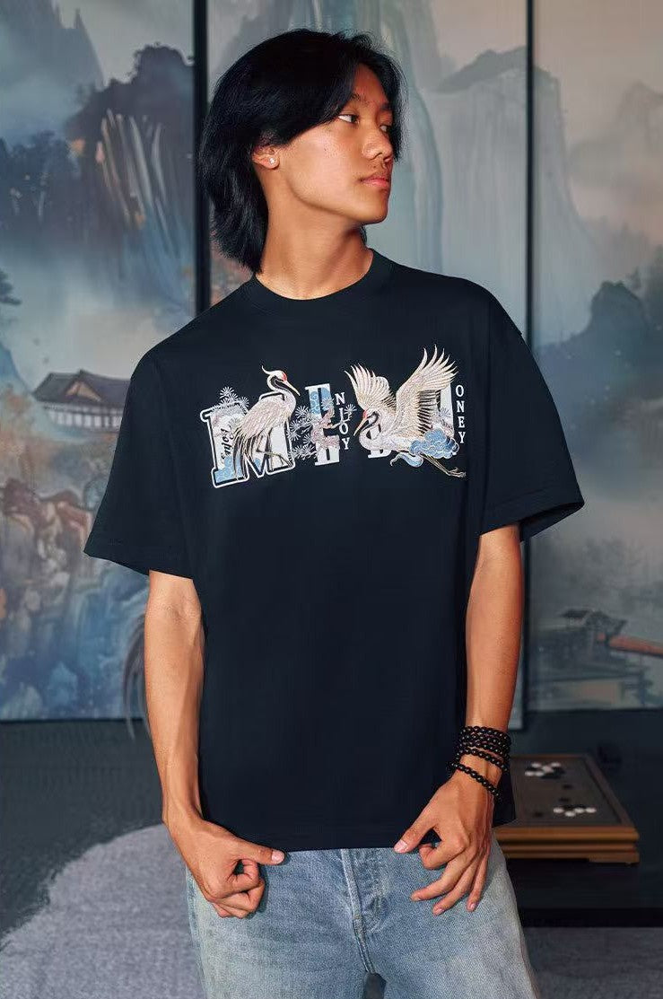 MEDM Crane Embroidered Short-sleeve T-shirt