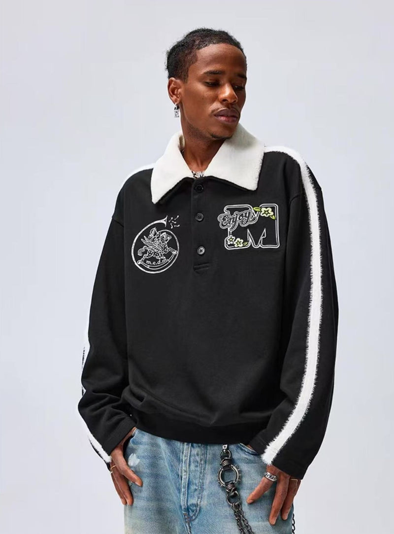 MEDM Pegasus Fur Collar Polo Sweatshirt