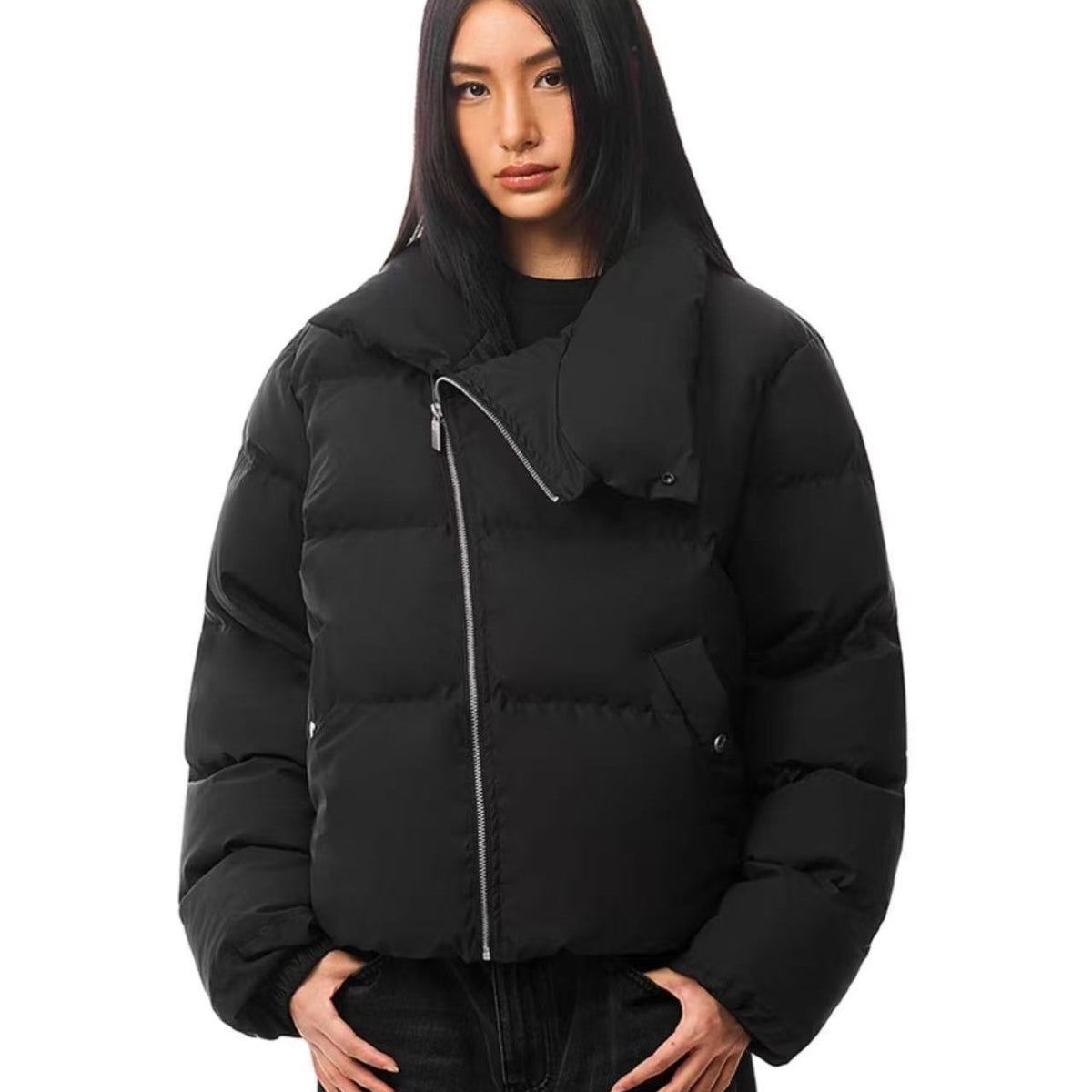 FDR Diagonal Zipper Stand Collar Down Jacket (For Women)
