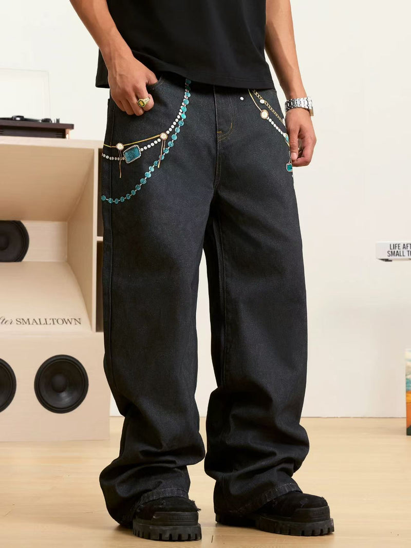 STK Heavy Work 3D Turquoise Pearl Printed Jeans