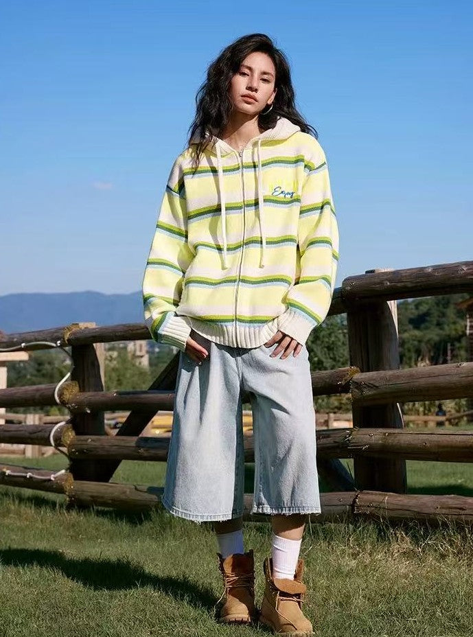 MEDM Color Striped Hooded Sweater