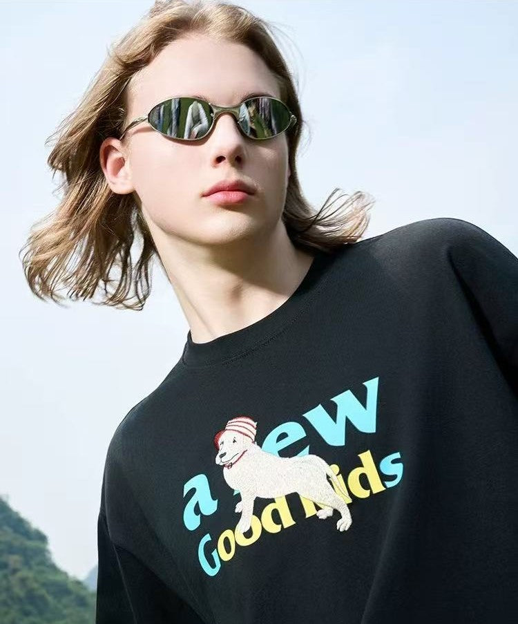 AFGK Vacation Puppy Embroidered Short Sleeve T-Shirt