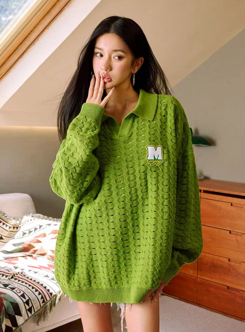 MEDM Hole Knit Long-sleeve Polo