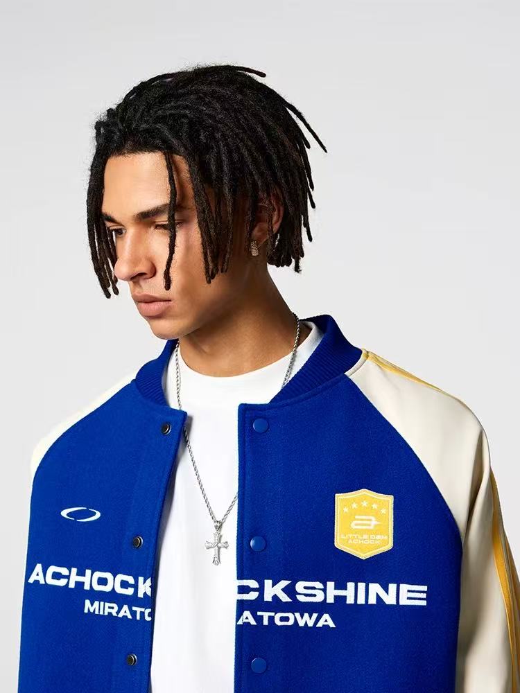 ACHOCK Stitched Contrasting Retro Baseball Jacket