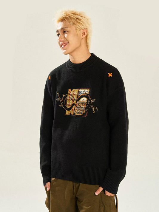 BIPOLAR×NSTNEW Logo Design Black Crew Neck Sweater